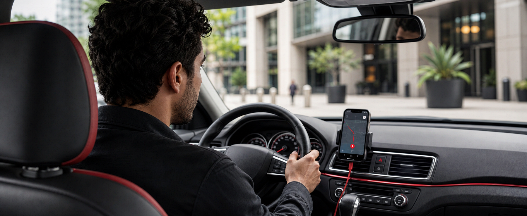 photo of a Ride driver inside a car with the app open